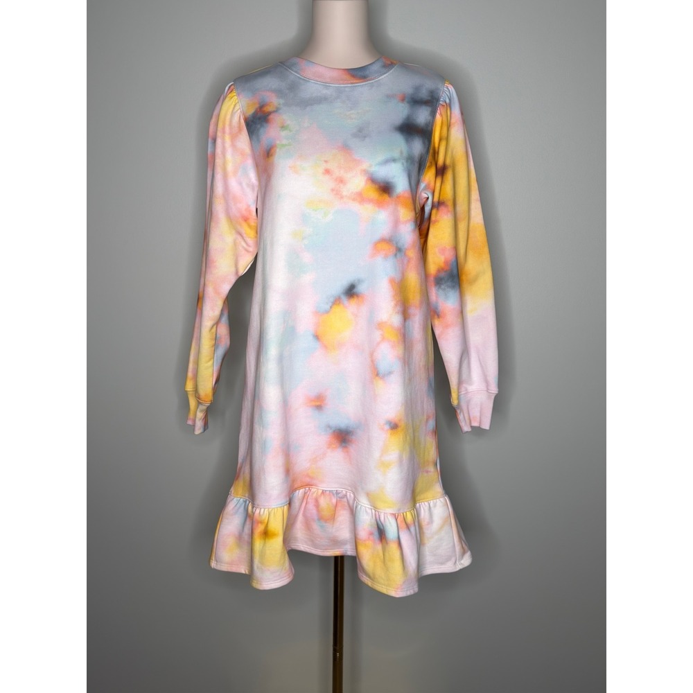 Marie Oliver Tie Dye Pima Cotton Sweatshirt Dress Ruffle Hem Sz M
